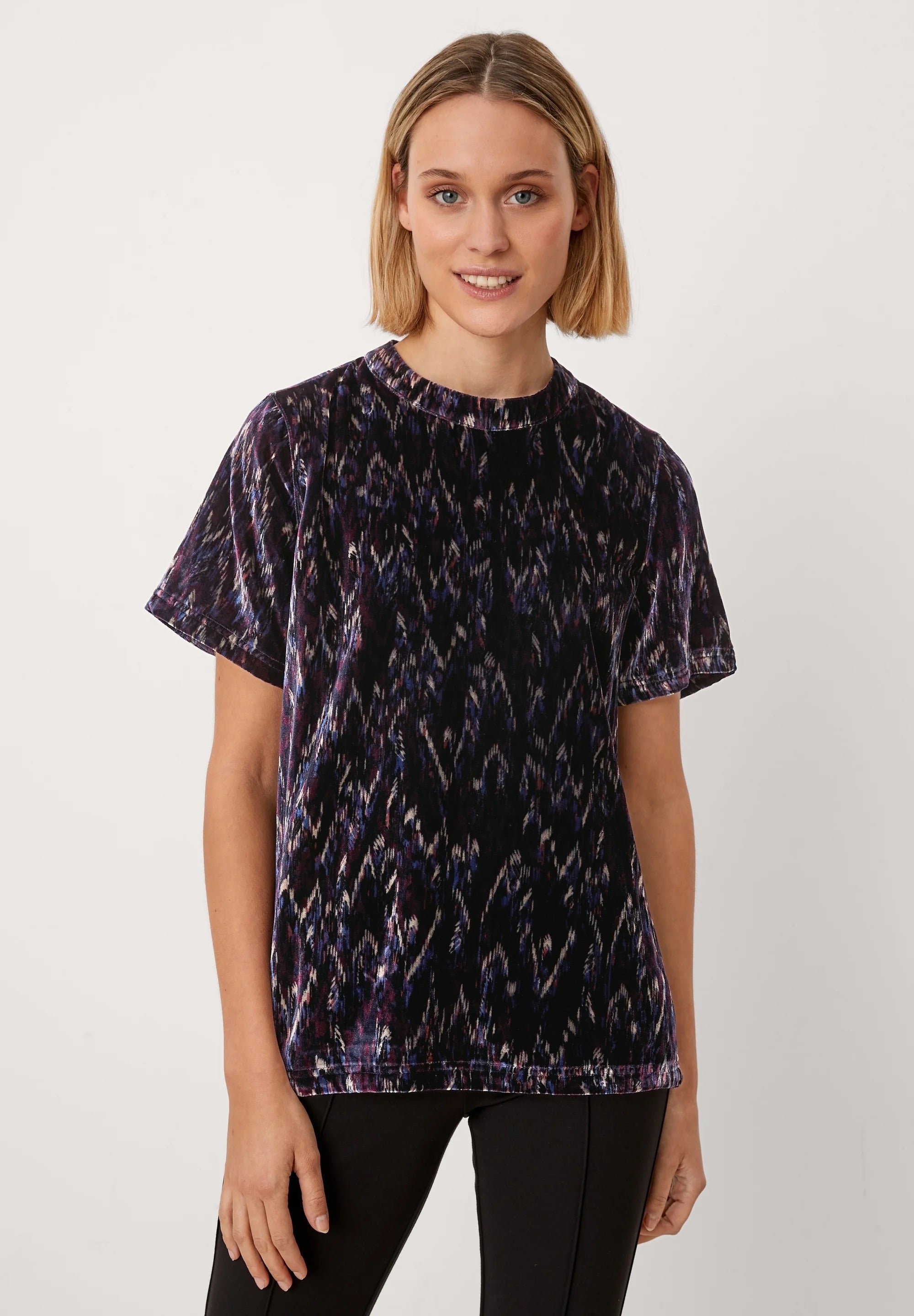 s.Oliver Abstract Print Blouse - Navy Blue, Beige & Purple
