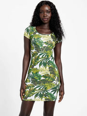 Guess Luciana Tropical Print Logo Mini Dress – Green