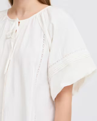 ICHI Utako Eyelet Lace Trim Blouse - White