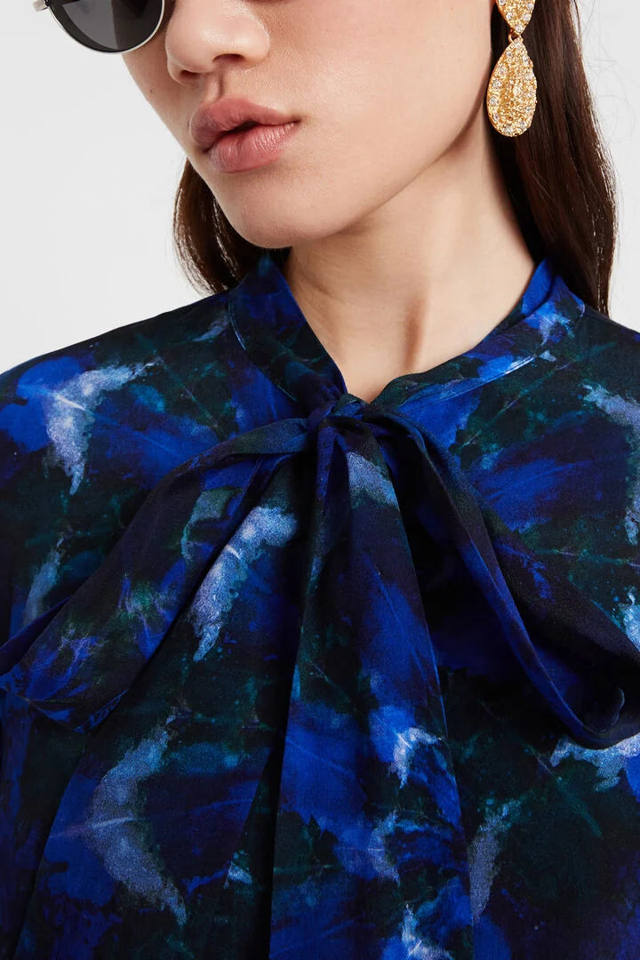 Desigual Tie-Dye Blouse - Blue Mandala Print with Bow