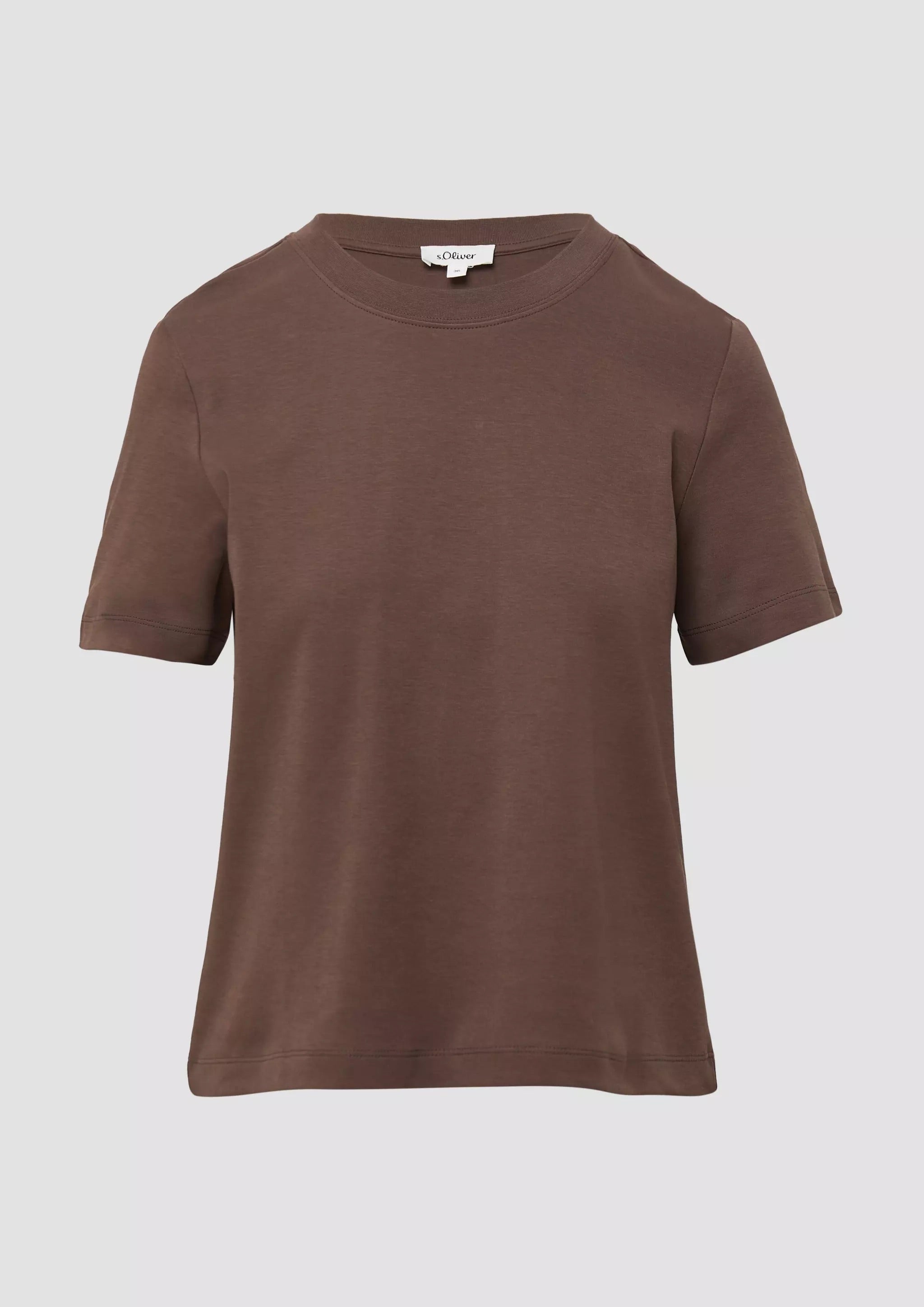 s.Oliver Women's Cropped T-Shirt - Interlock Jersey - Brown