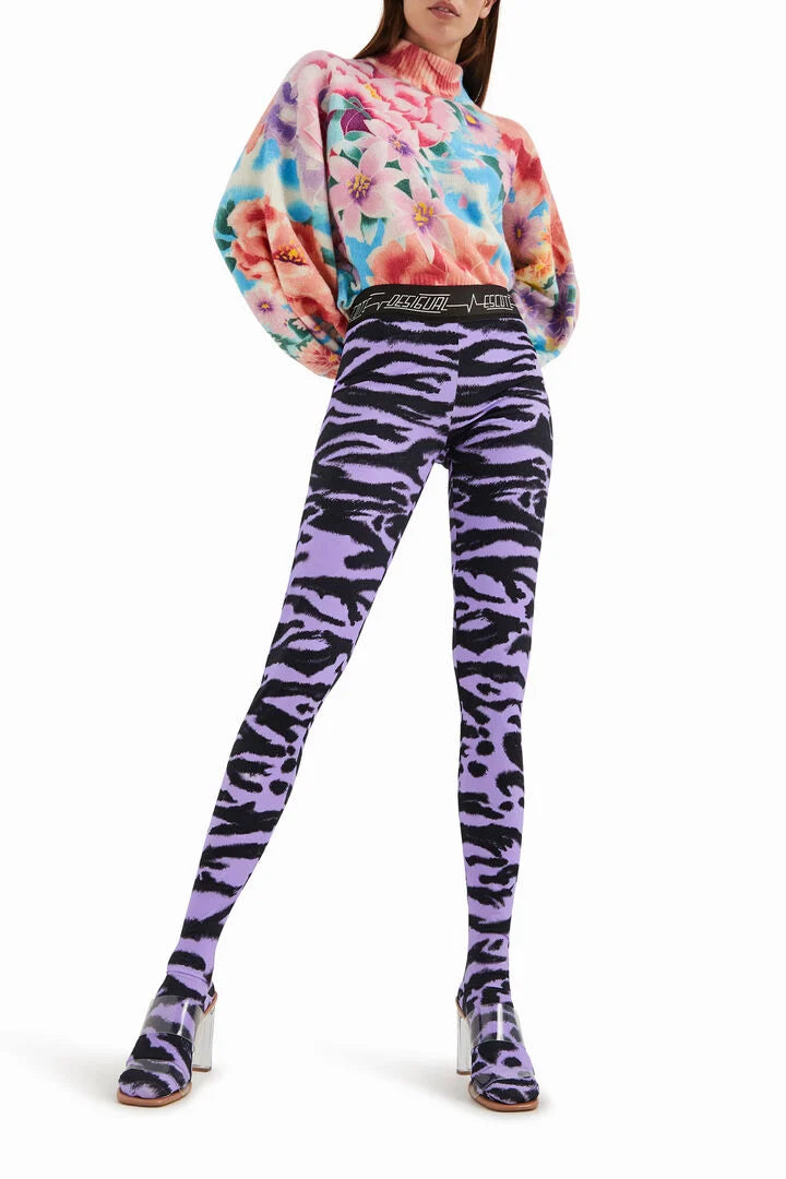 Desigual Patterned Leggings Tights 2-in-1 (Purple-Black)