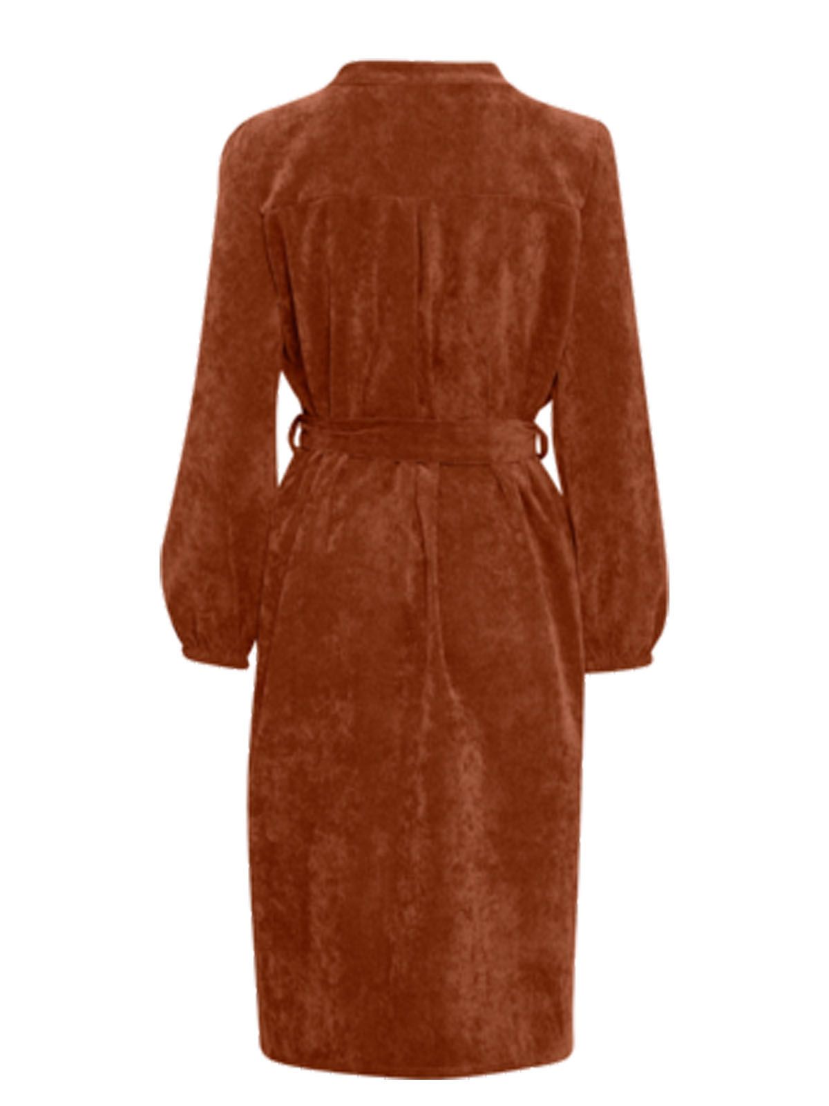 Sorbet Spicy Corduroy Shirt Dress with Belt - Rust Brown