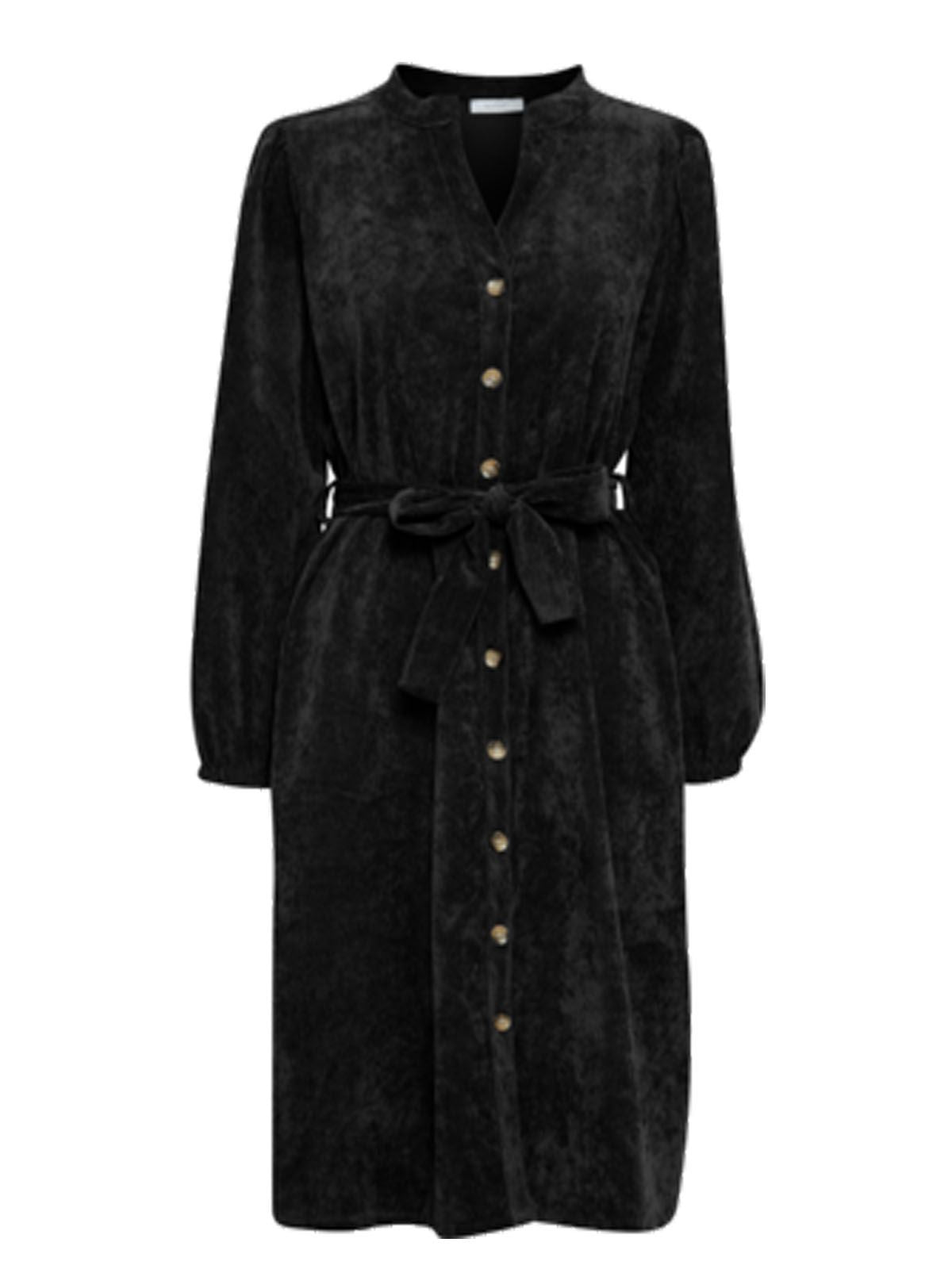 Sorbet Spicy Corduroy Shirt Dress with Belt - Black
