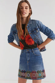 Desigual Blue Denim Embroidered Skirt