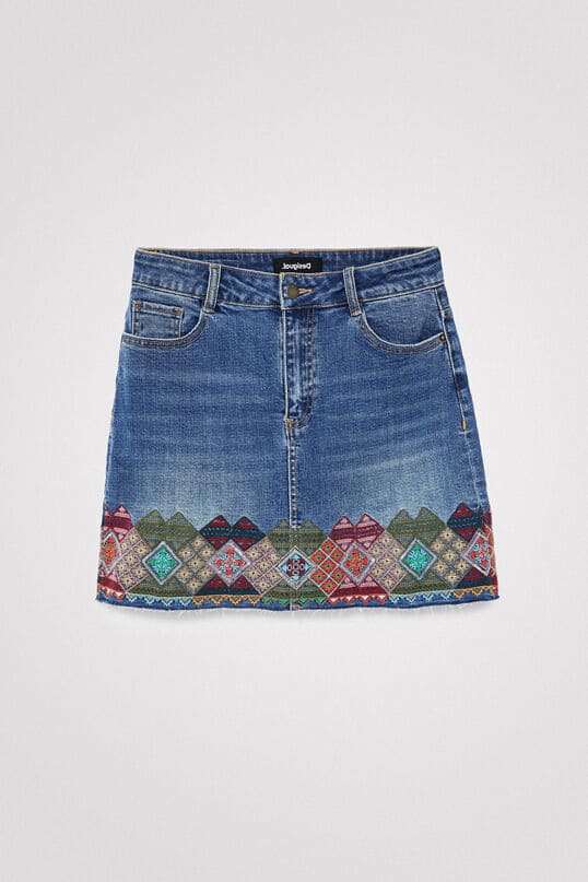 Desigual Blue Denim Embroidered Skirt