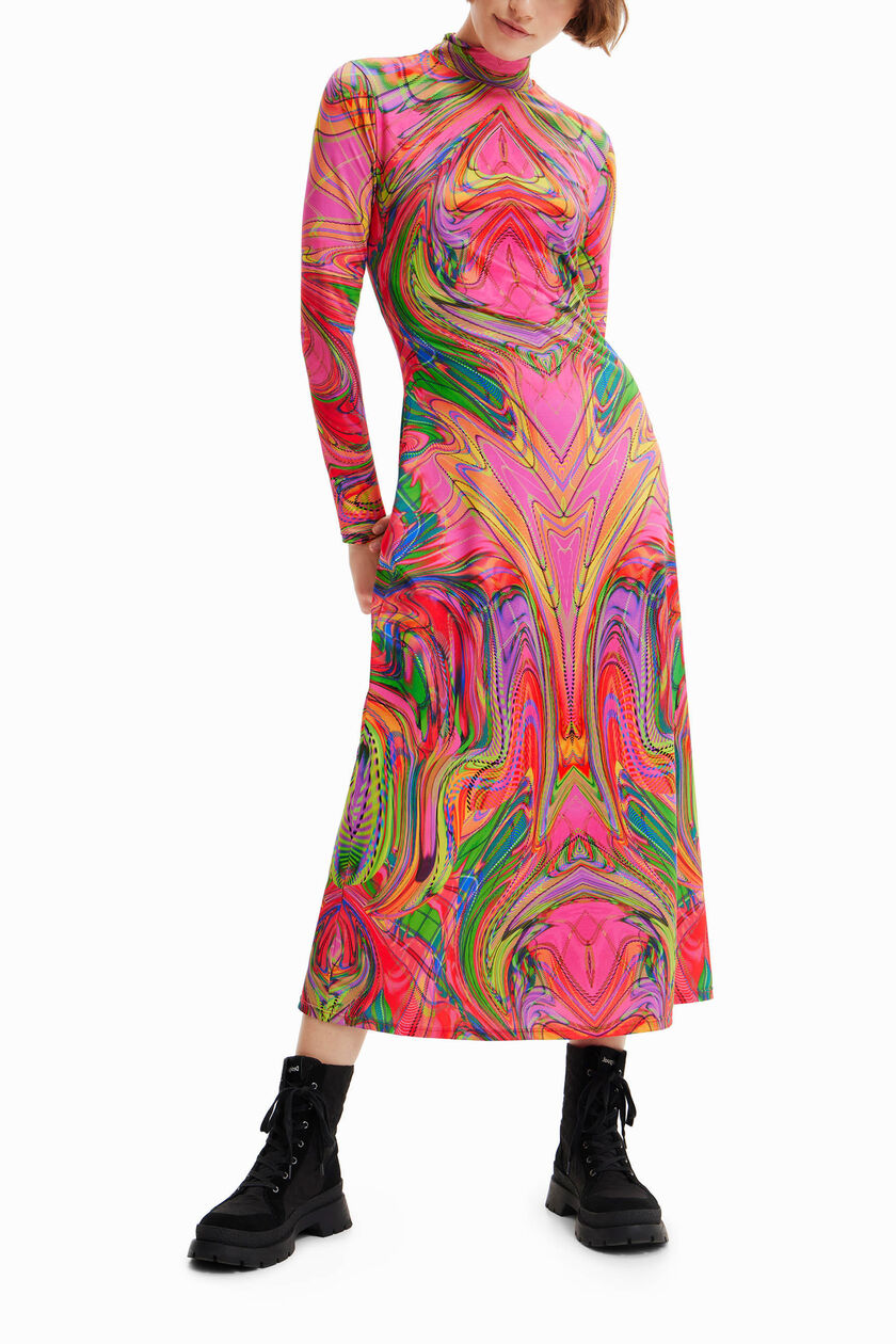 Desigual Psychedelic Marble Turtleneck Midi Dress – Pink