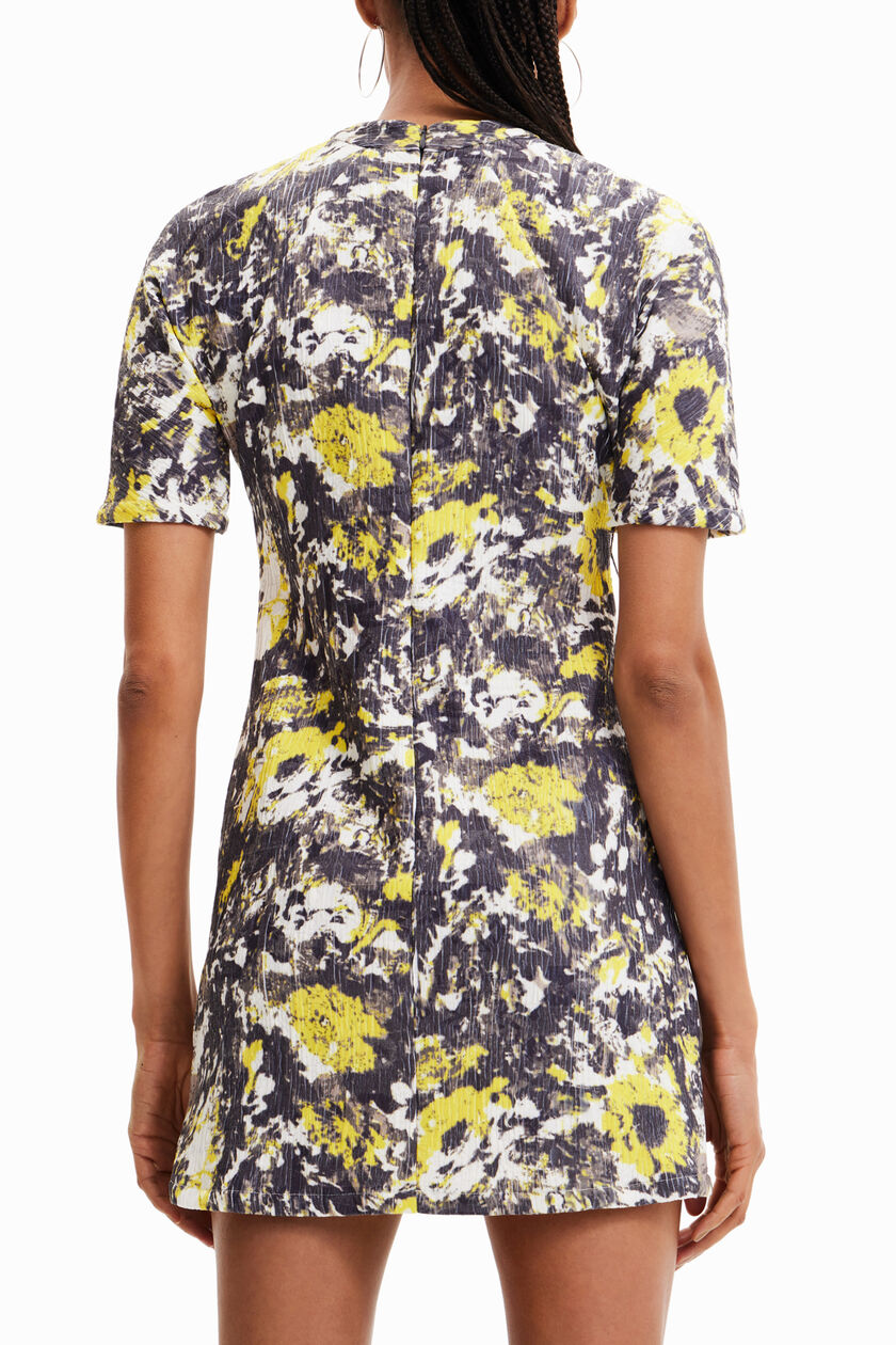 Desigual Sunflower Print Ribbed Mock-Neck Mini Dress – Black Multicolour