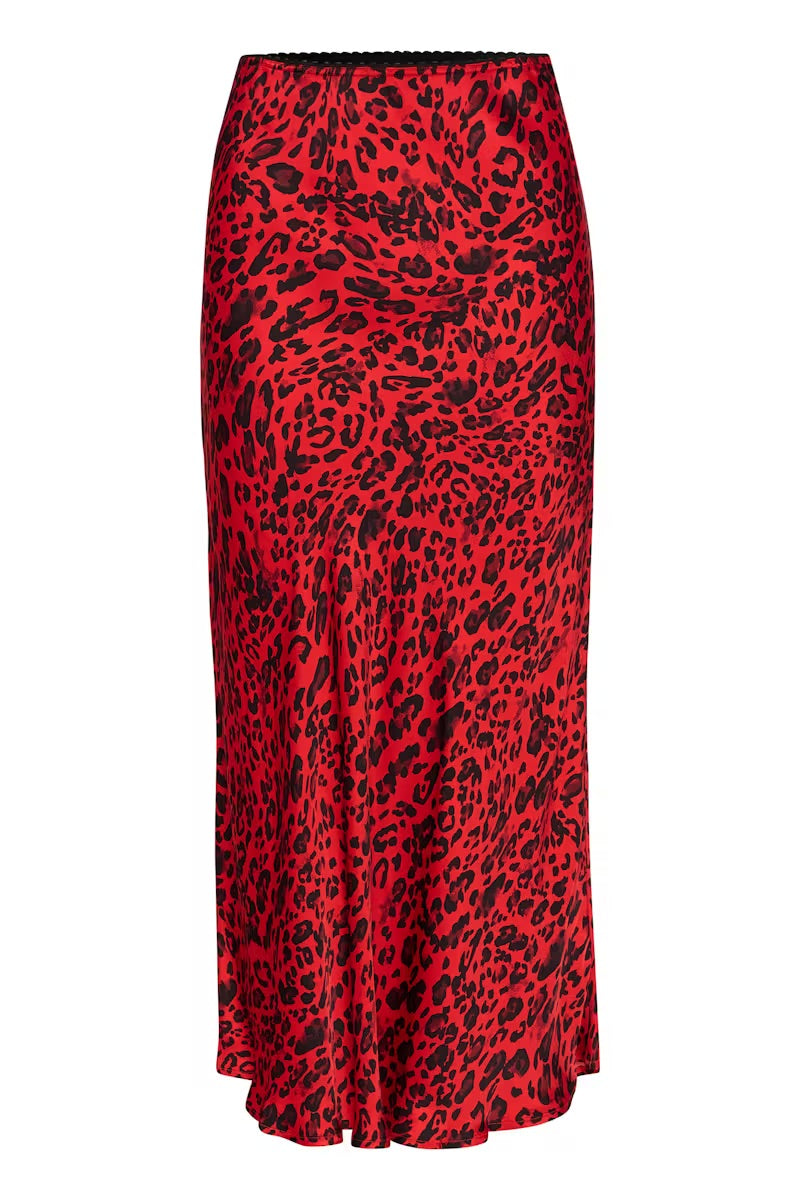 Part Two LaurinaPW Skirt - Red Leopard Print Midi Skirt