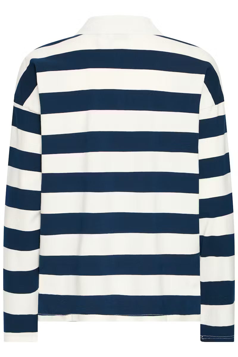 b.young BYBXSomset Striped Long-Sleeve Polo Shirt - Copenhagen Night