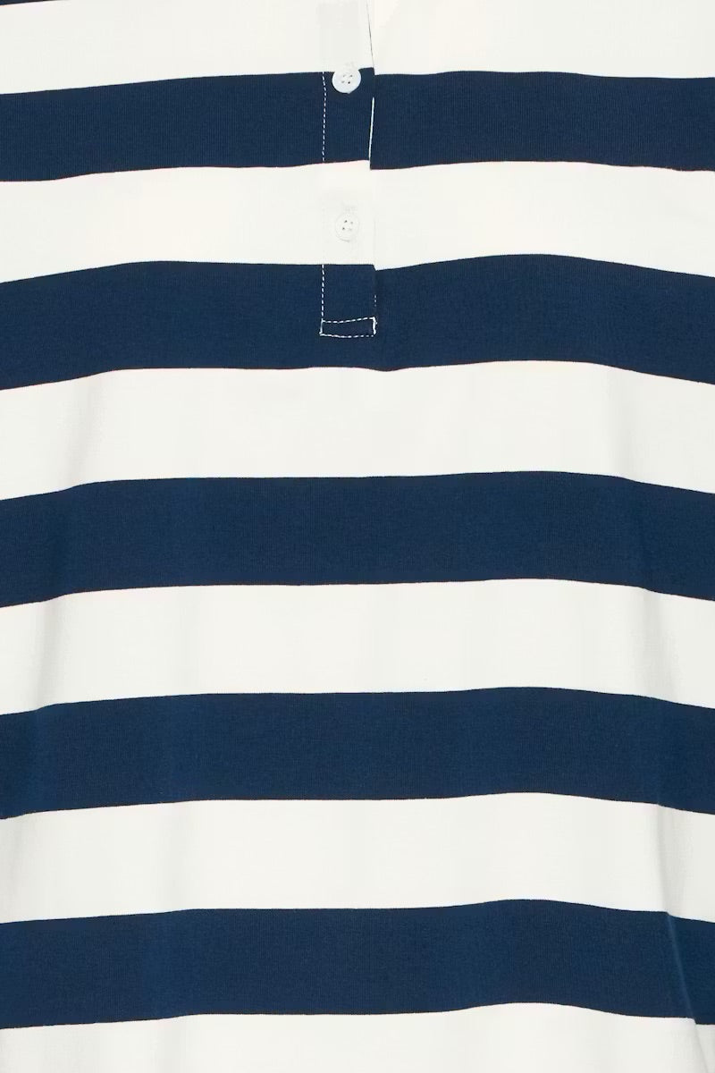 b.young BYBXSomset Striped Long-Sleeve Polo Shirt - Copenhagen Night