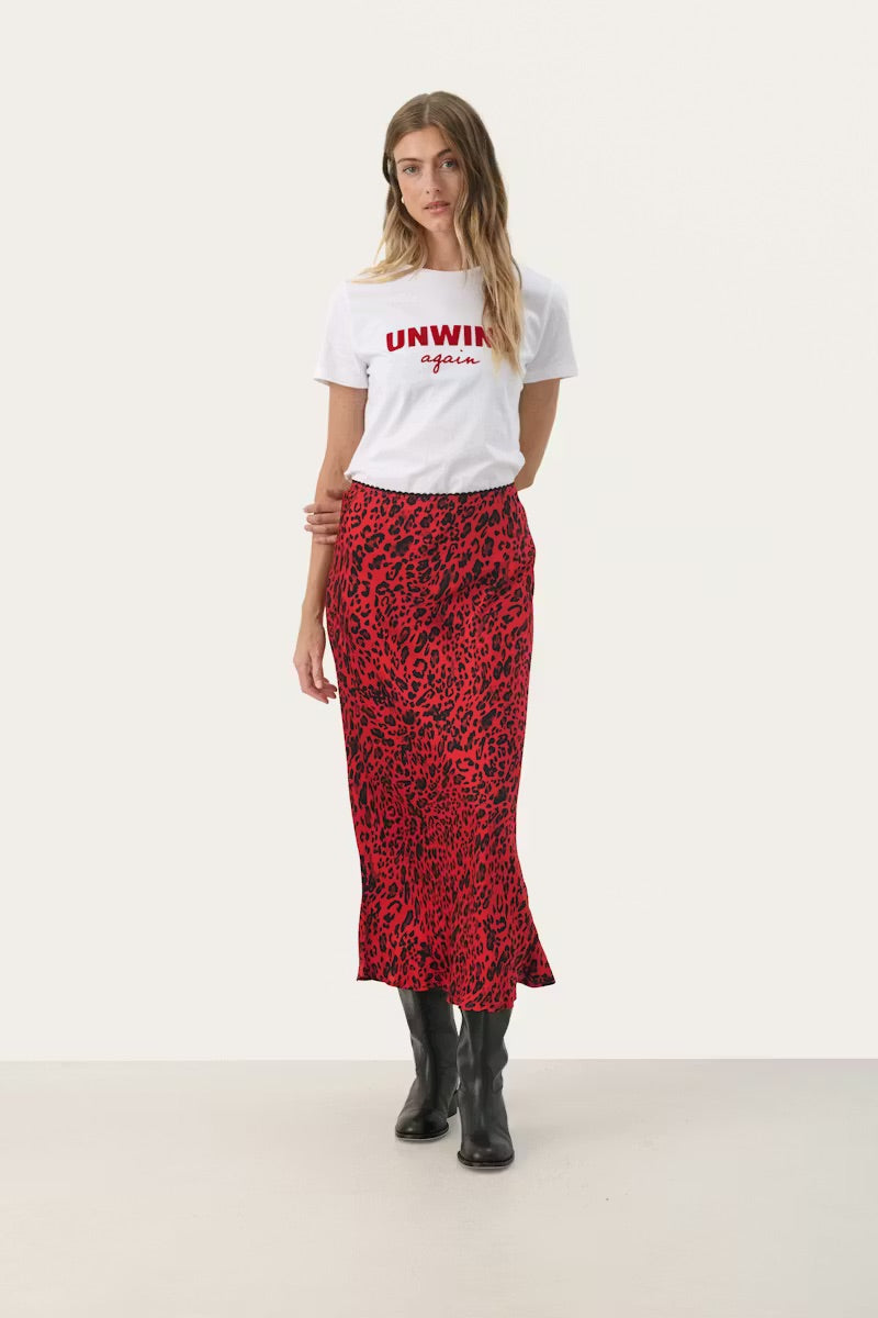 Part Two LaurinaPW Skirt - Red Leopard Print Midi Skirt