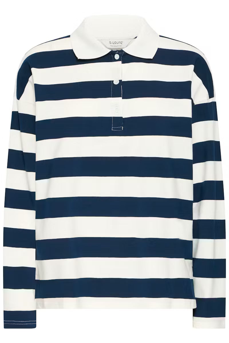 b.young BYBXSomset Striped Long-Sleeve Polo Shirt - Copenhagen Night