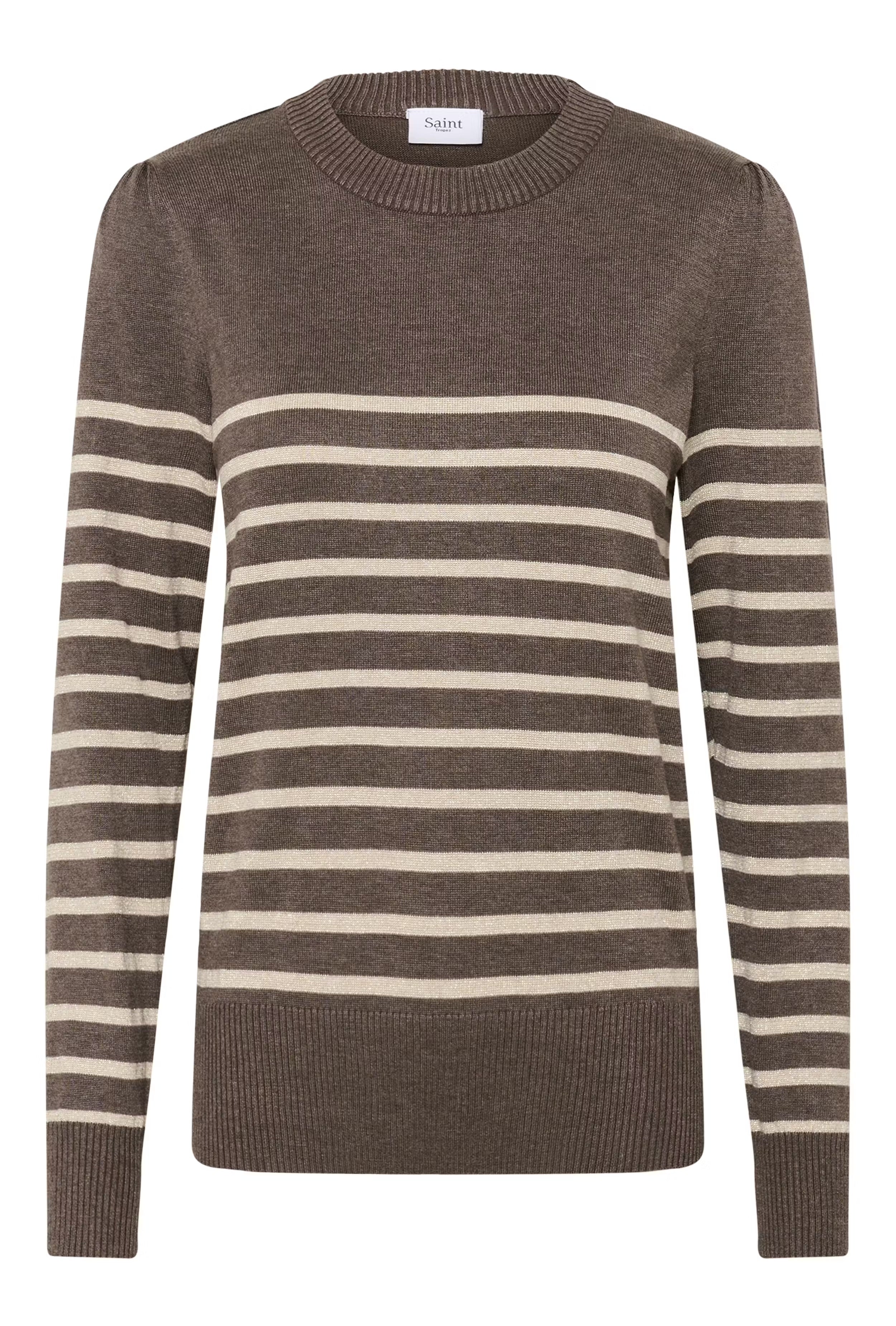 Saint Tropez MilaSZ Striped Pullover Sweater - Brown Beige
