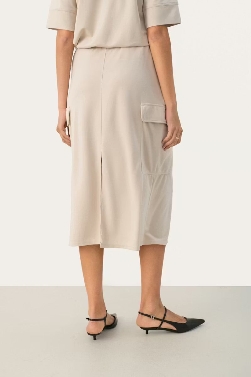 Part Two JanayaPW Cargo Skirt - Beige Utility Midi Skirt