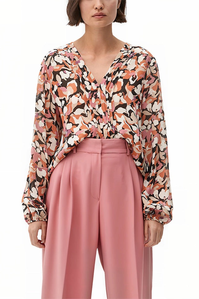 s.Oliver Long Sleeve Floral Print Blouse - Pink & Coral