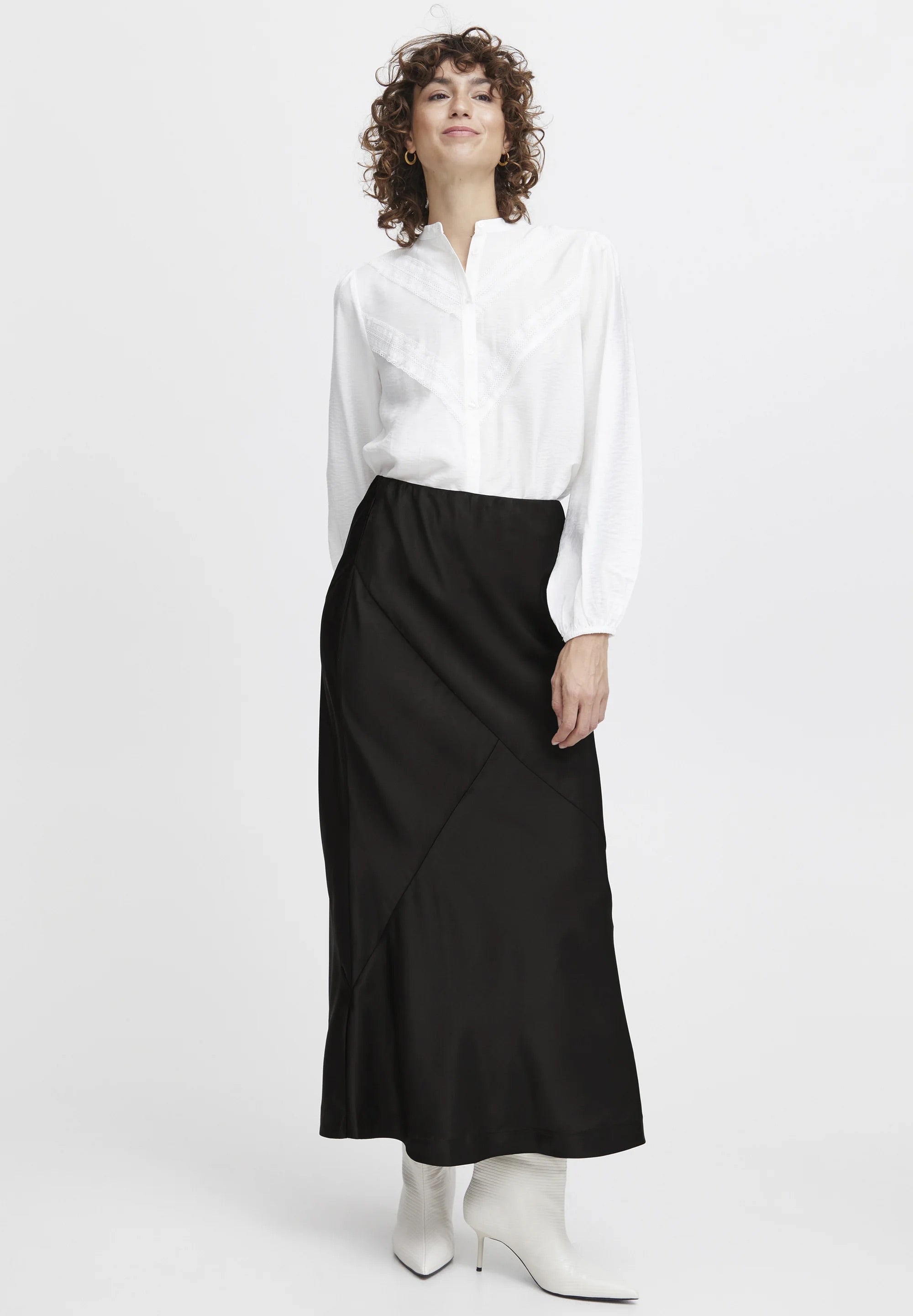 b.young Bydolora Satin Bias-Cut Midi Skirt - Black