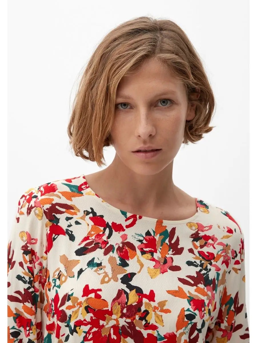 s.Oliver Autumn Floral Print Blouse with Keyhole Back - Cream