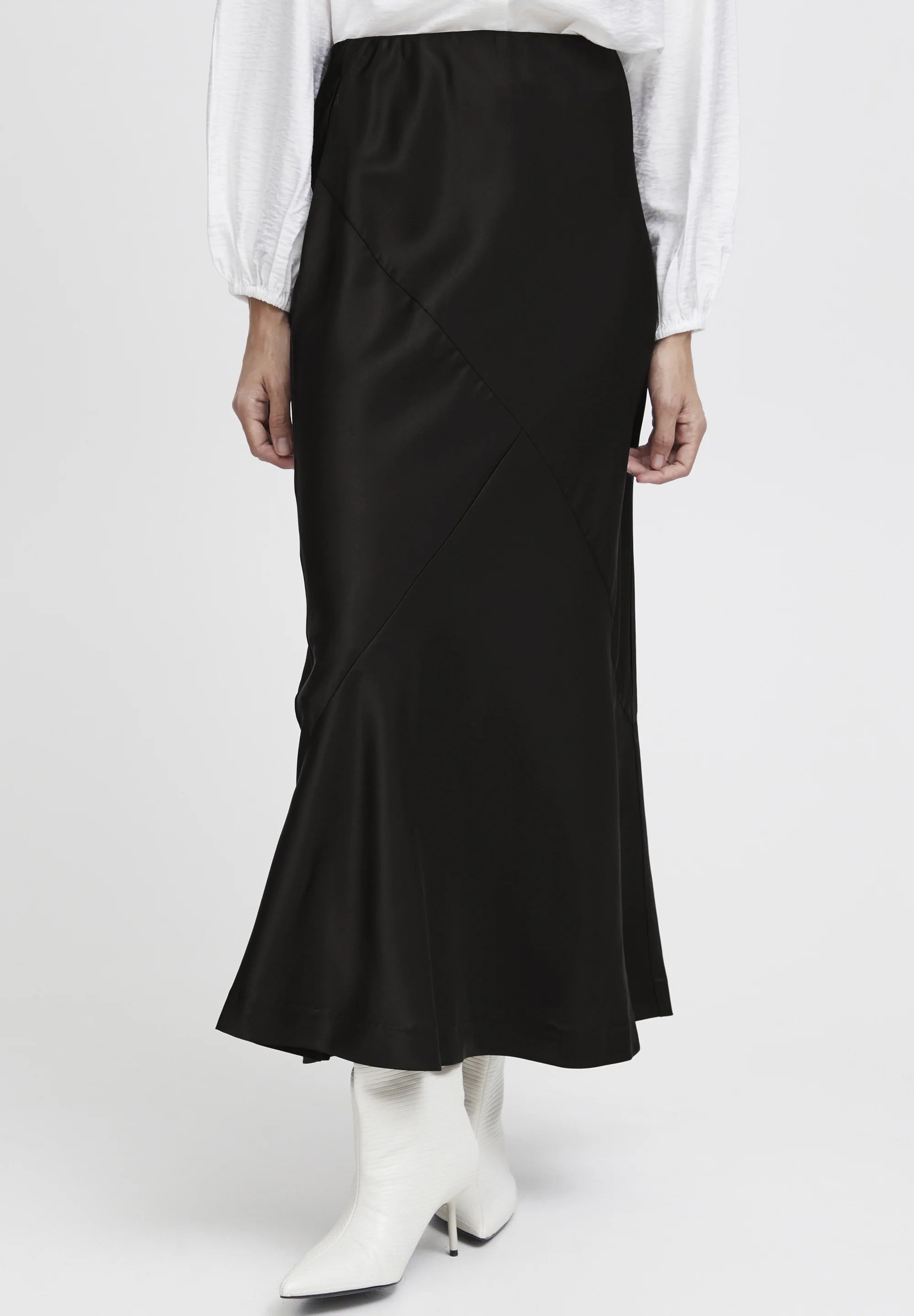 b.young Bydolora Satin Bias-Cut Midi Skirt - Black
