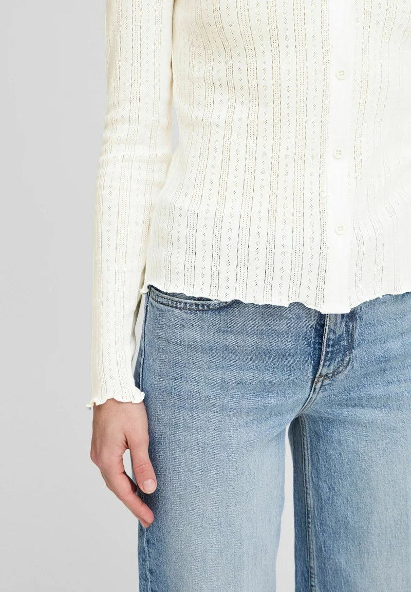 b.young Byunica Pointelle Knit Cardigan - Off White