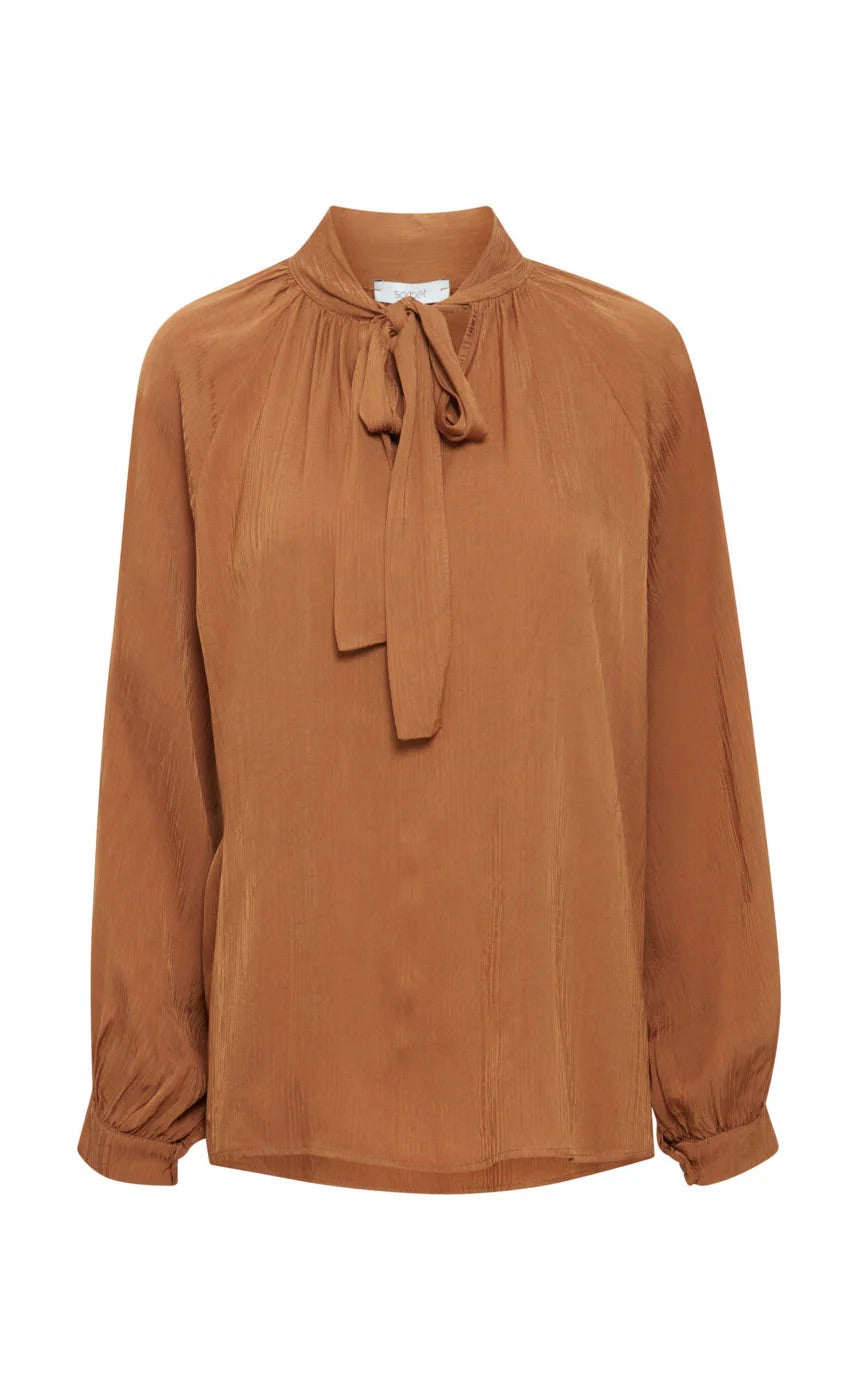 Sorbet SBPAJA Silk Blouse with Pussy Bow - Camel