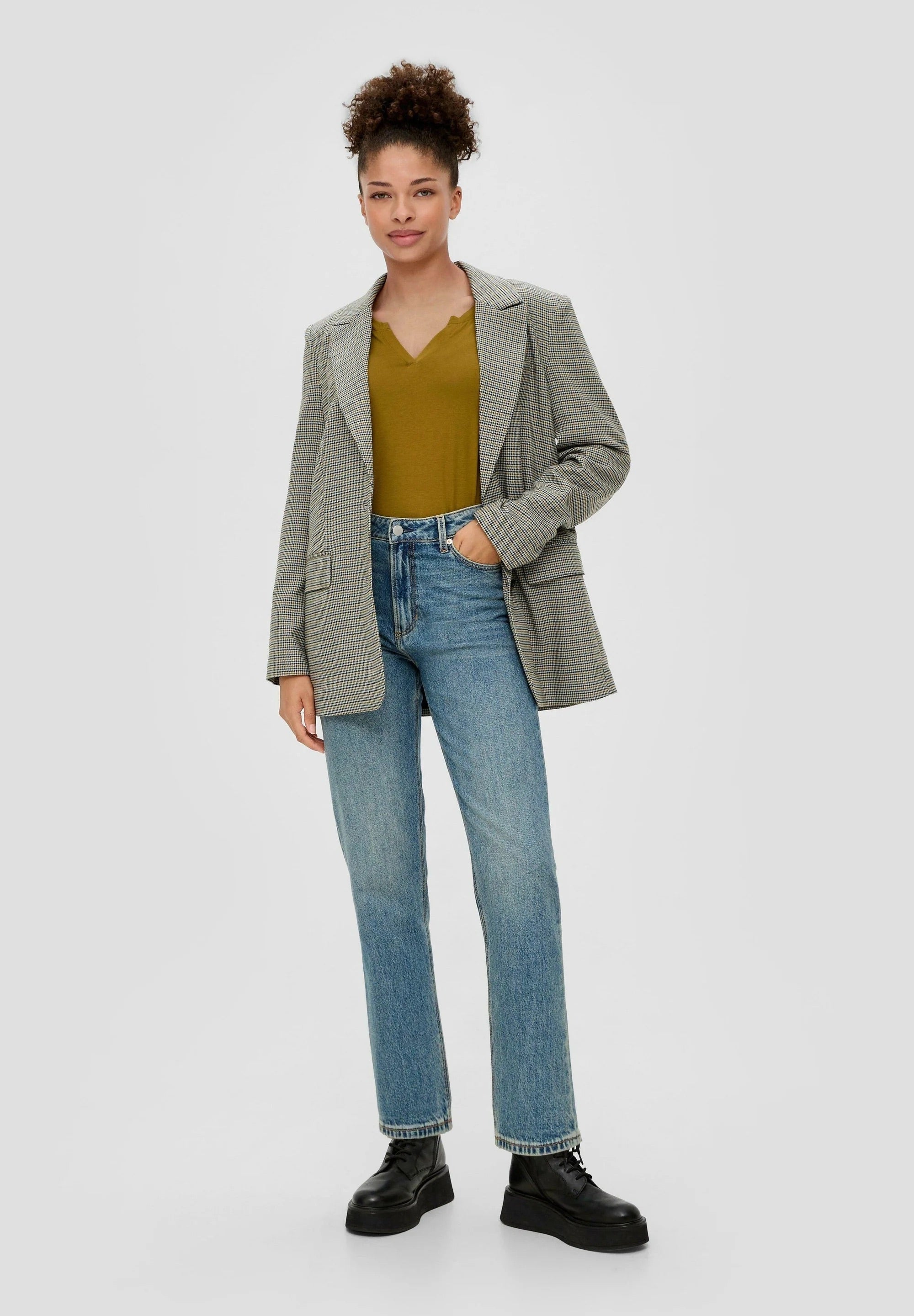 QS by s.Oliver Long Sleeve Top with Tunic Neckline - Guacamole