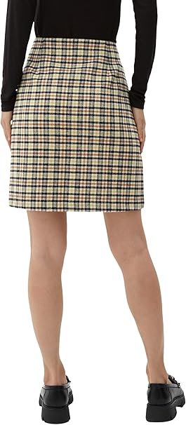 s.Oliver Women's Classic Plaid Mini Skirt - Beige Brown Houndstooth - Model 2121590