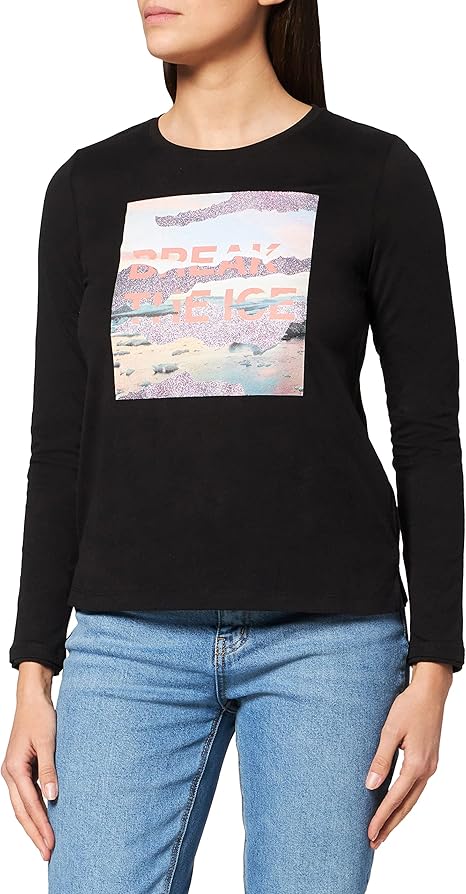 s.Oliver Women's Long Sleeve T-Shirt - BREAK THE ICE Graphic - Regular Fit