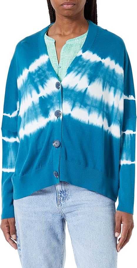 s.Oliver Tie-Dye Button Cardigan - Dark Teal Melange