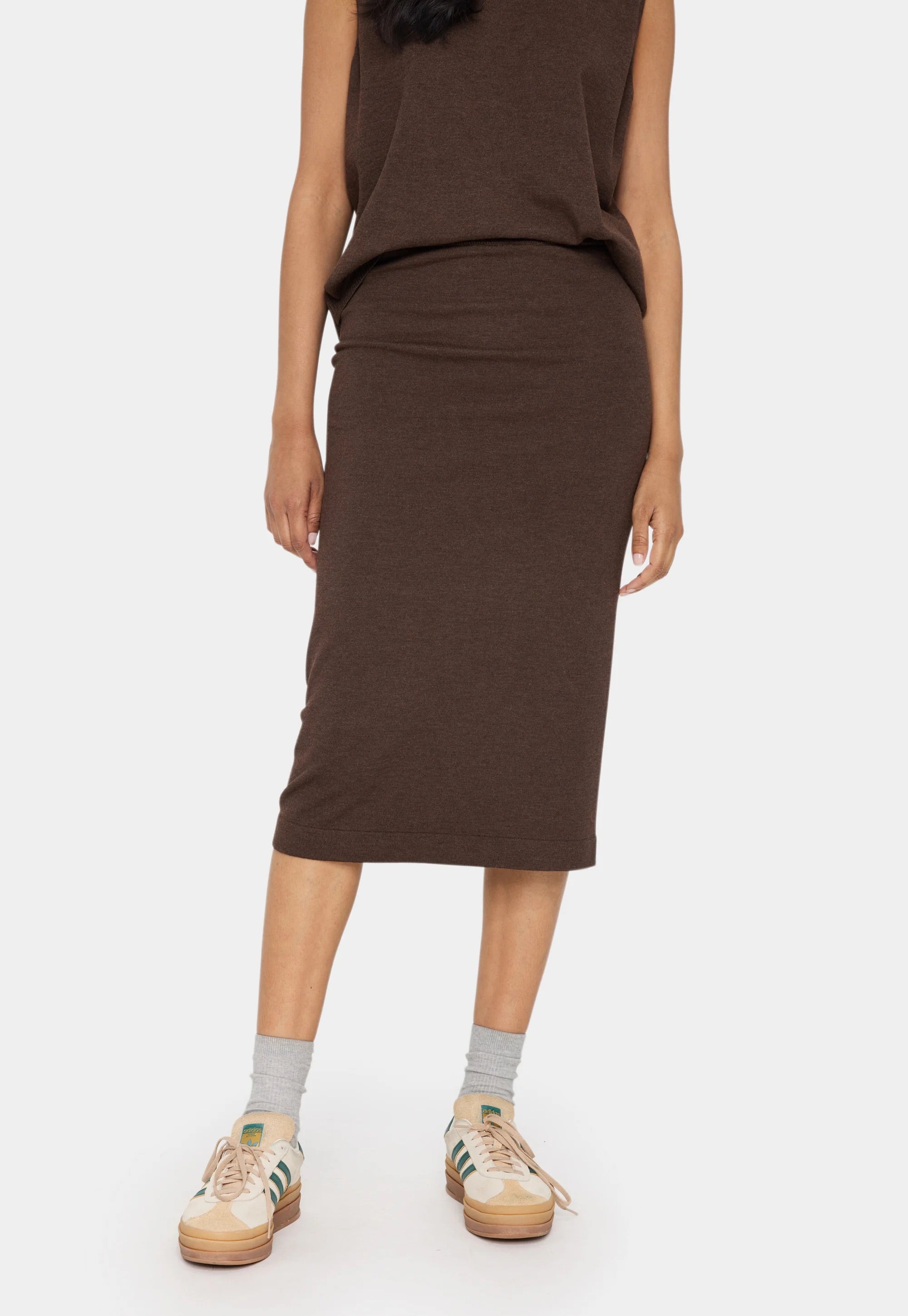 Saint Tropez MilaSZ Pencil Skirt - Dark Oak Melange