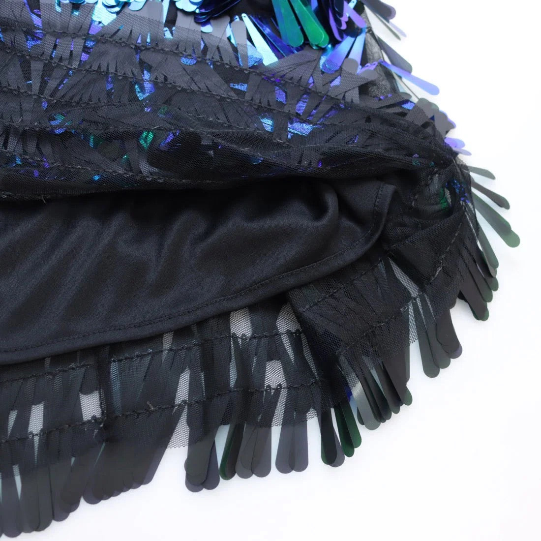 Desigual Iridescent Sequin Fringe Mini Dress – Green Blue