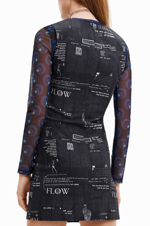 Desigual Flow Manifesto Print Mini Dress – Black