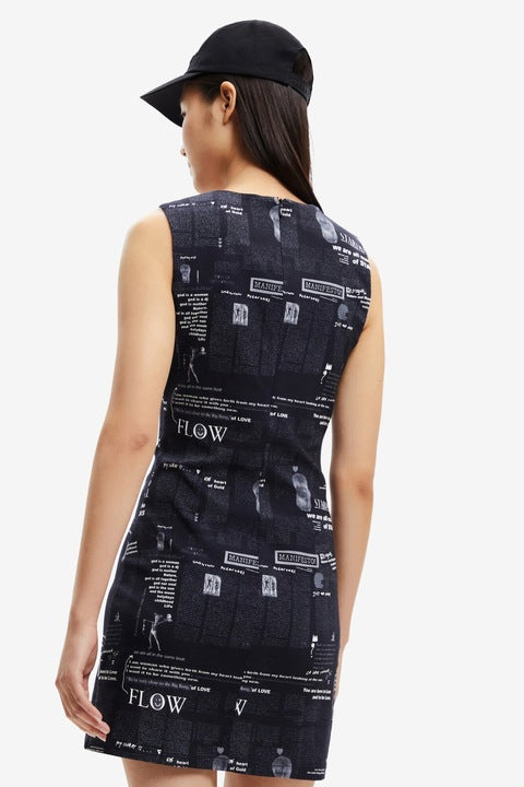 Desigual Flow Manifesto Print Mini Dress – Black
