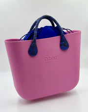 O bag – mauve bag with blue inner bag and snake-print handles