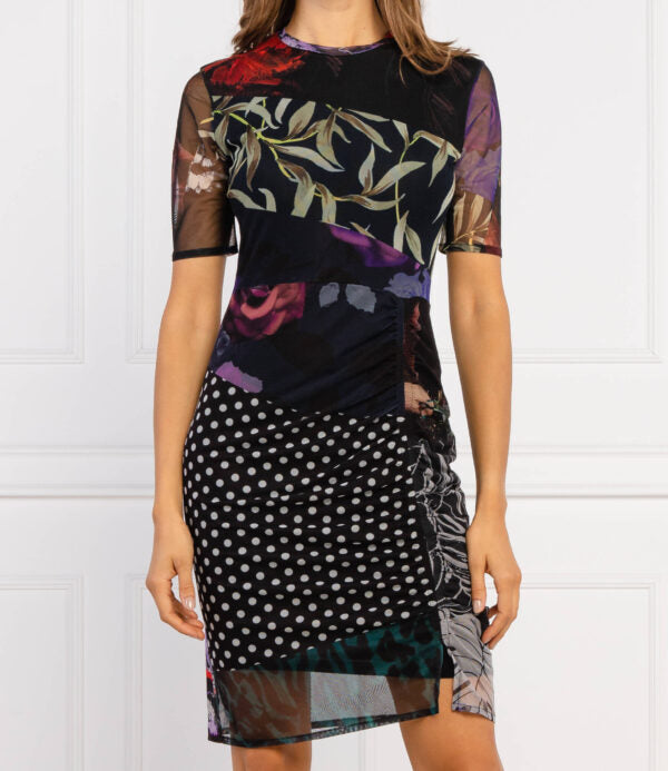 Desigual Amber Patchwork Mesh Mini Dress – Black Multicolour