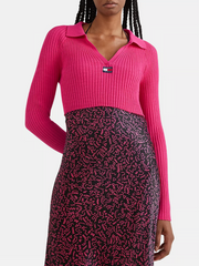 Tommy Jeans Pink Collared Cropped Sweater