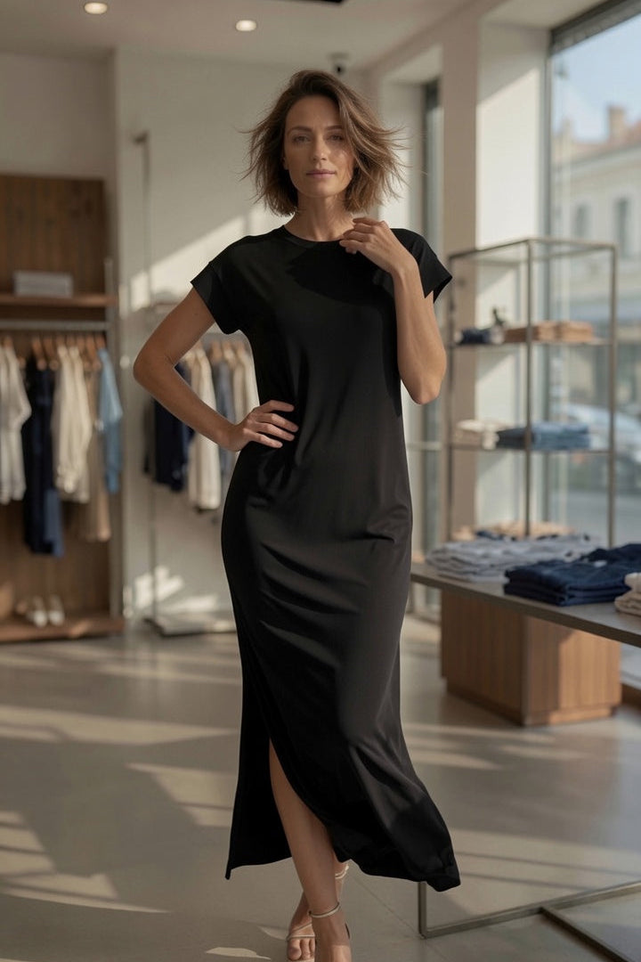 PIECES PCANDORA SS O-Neck Lena Maxi Dress – Black
