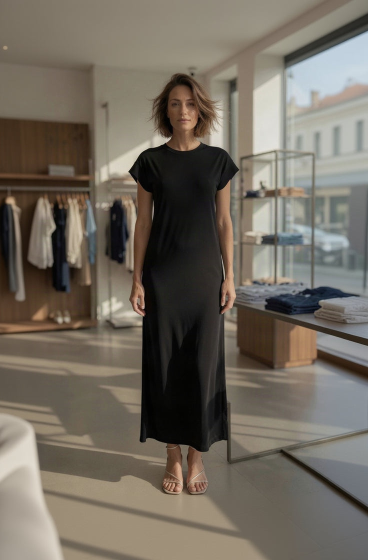 PIECES PCANDORA SS O-Neck Lena Maxi Dress – Black