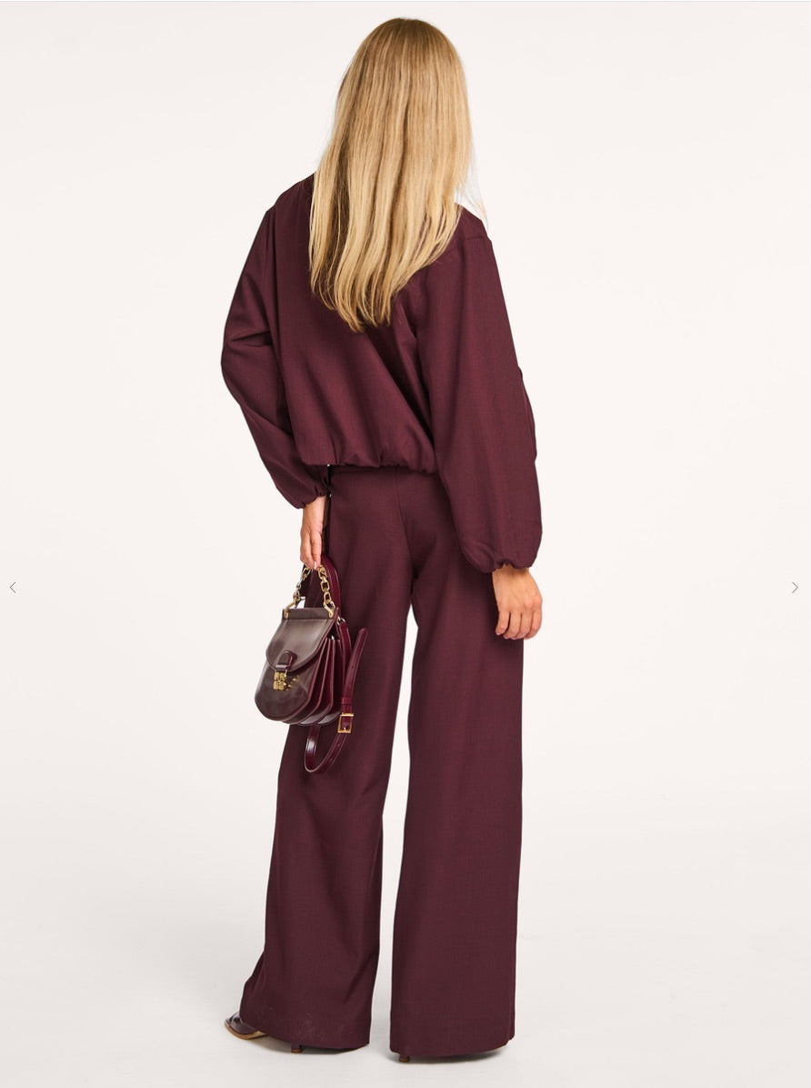 Co'couture Luna Wide-Leg Woven Trousers – Aubergine