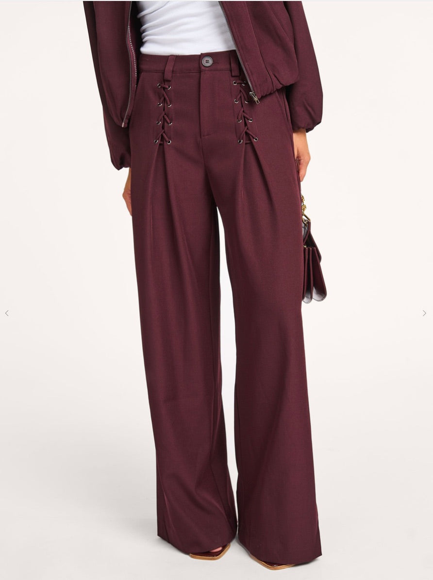 Co'couture Luna Wide-Leg Woven Trousers – Aubergine