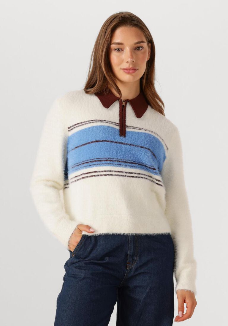 Co'couture Tory Striped Zip-Neck Jumper – Ecru