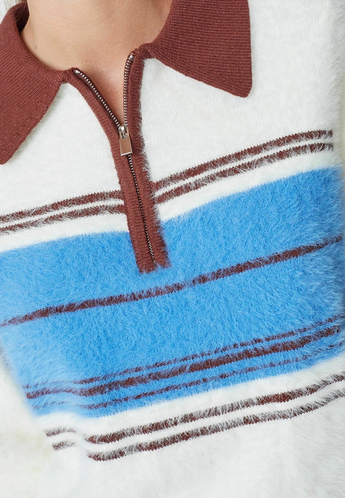 Co'couture Tory Striped Zip-Neck Jumper – Ecru