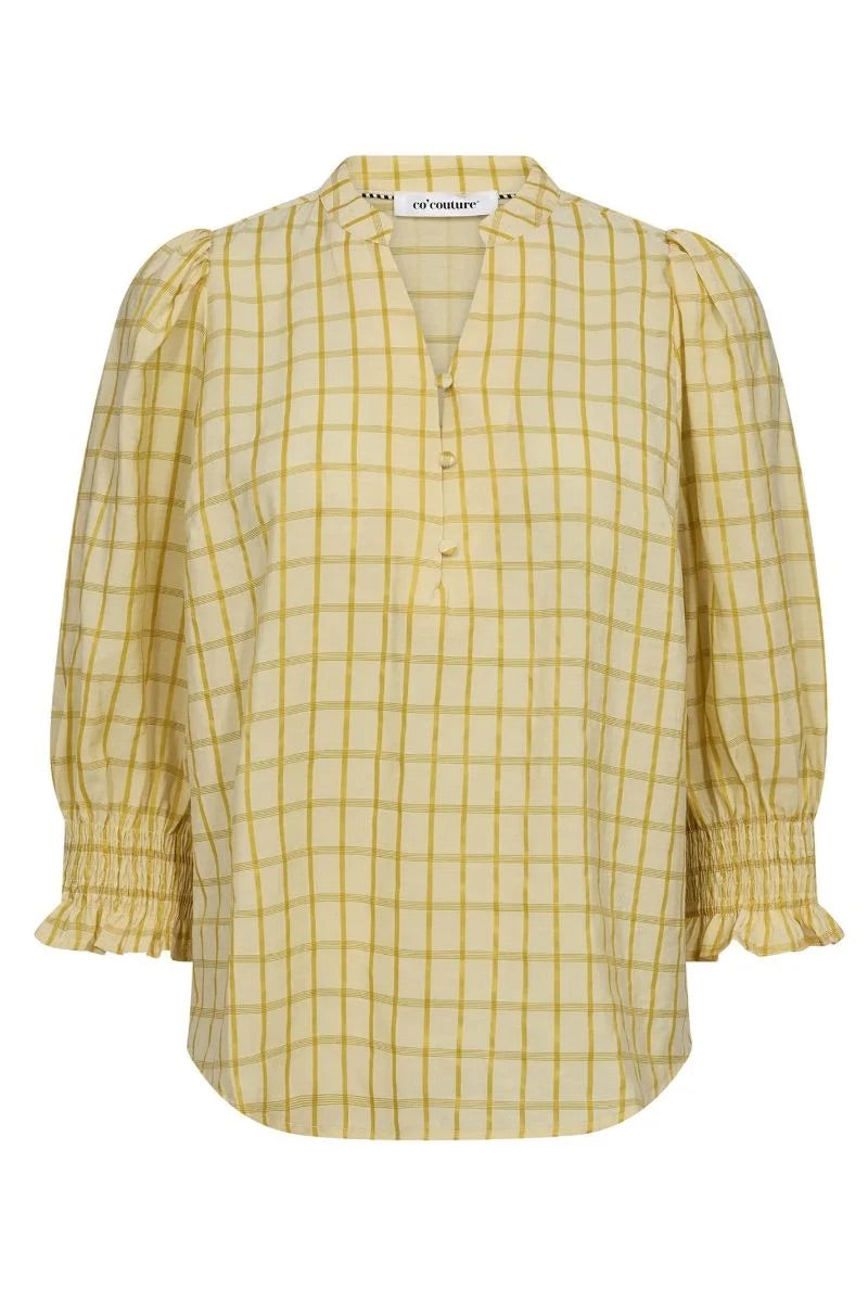 Co'couture Mango CC Check Short-Sleeve Blouse – Pastel Yellow