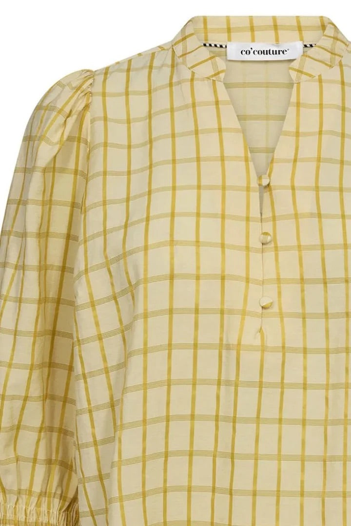 Co'couture Mango CC Check Short-Sleeve Blouse – Pastel Yellow