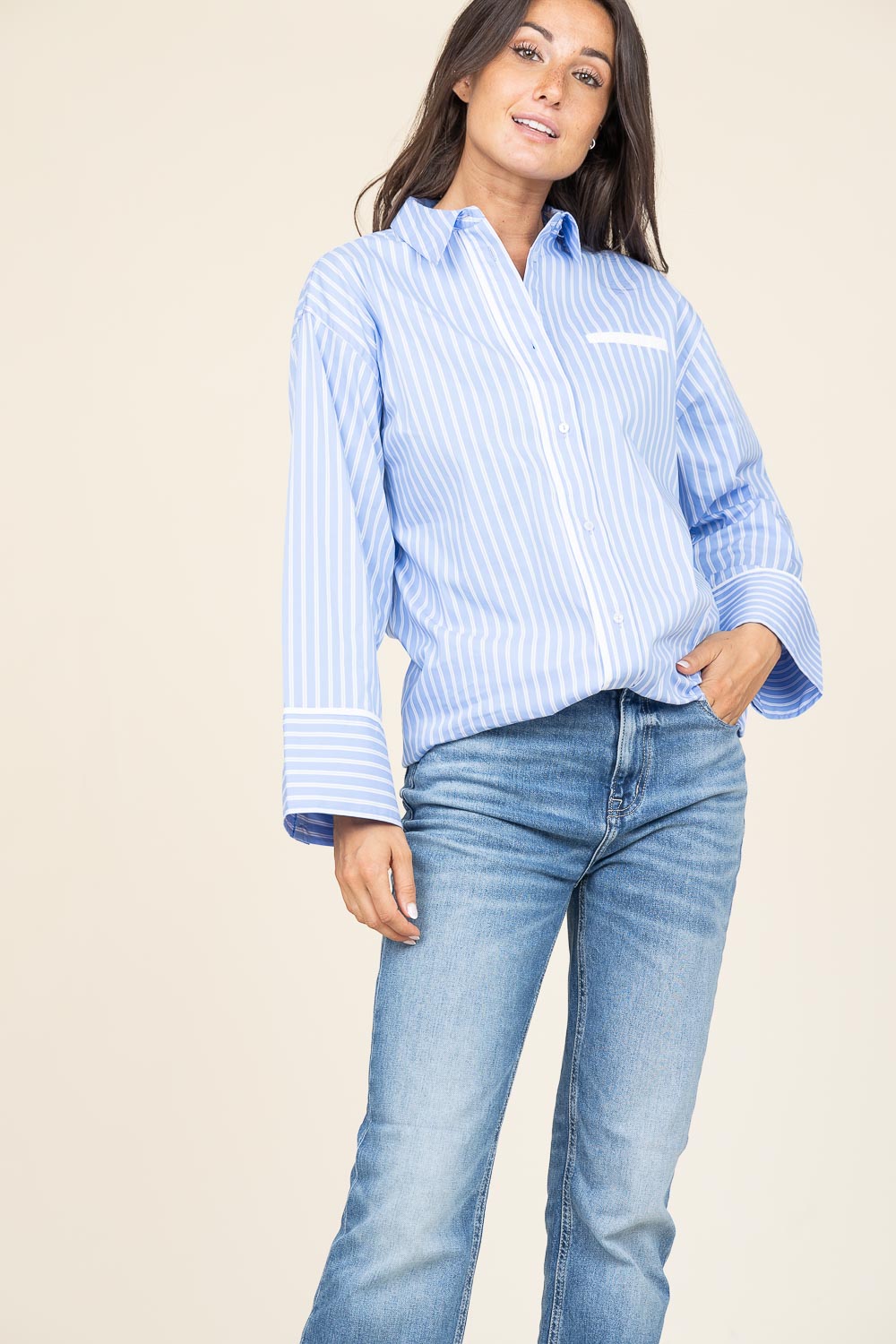 Co'couture Suri Oversized Striped Shirt – Blue