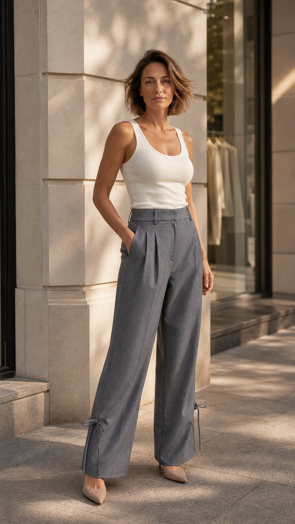 Co'couture Wide-Leg Tailored Trousers – Grey