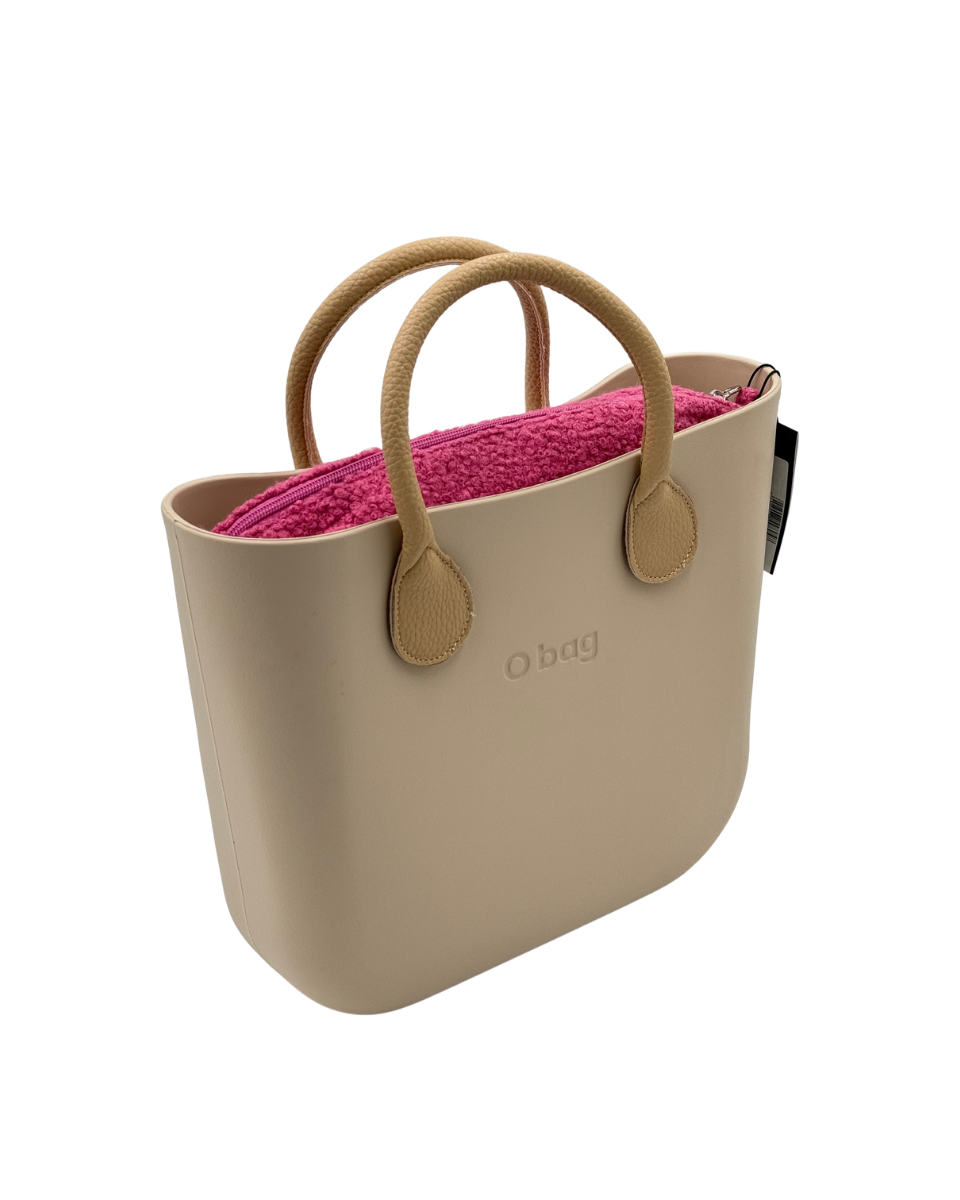 O bag Mini – Cream Tote Bag with Camel Handles & Pink Interior