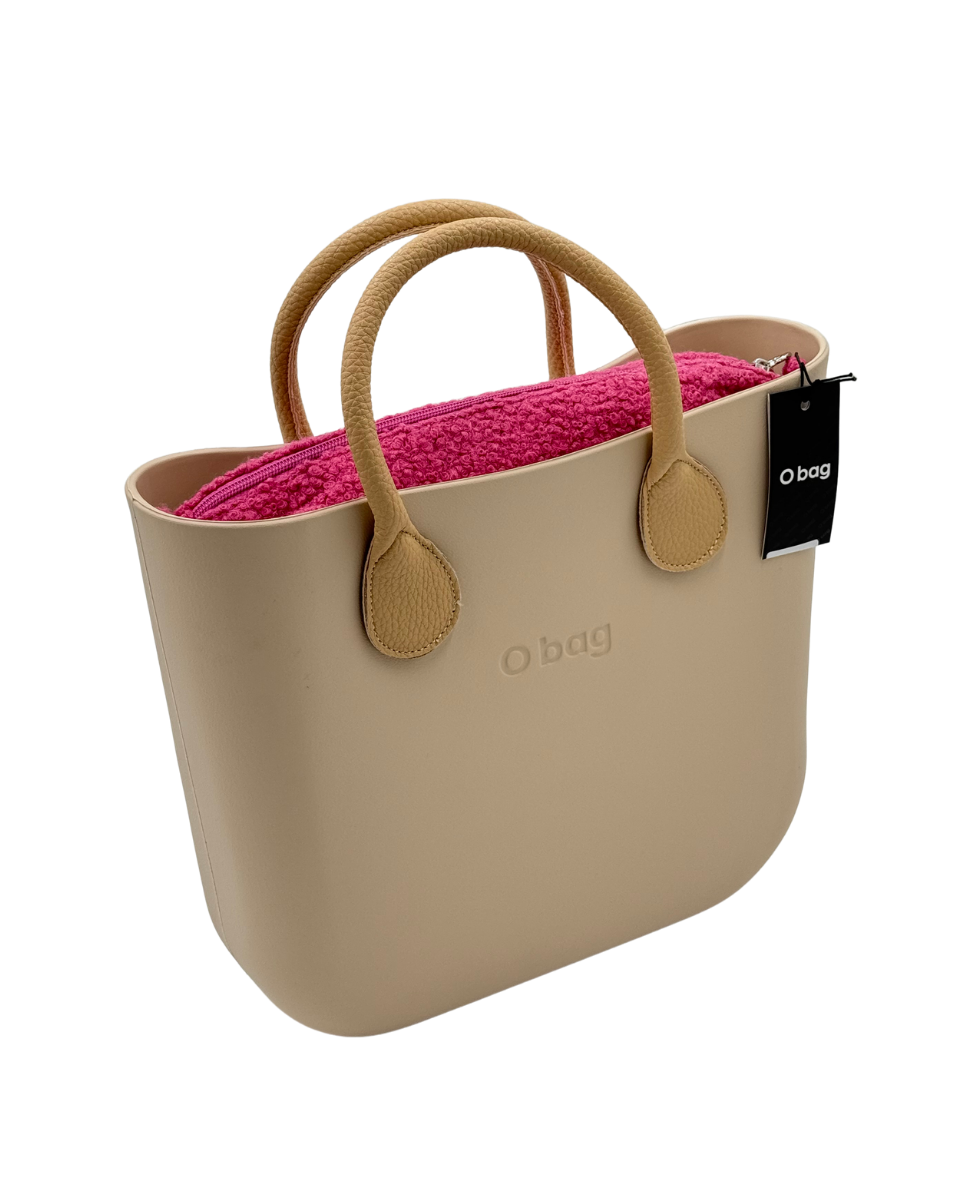 O bag Mini – Cream Tote Bag with Camel Handles & Pink Interior