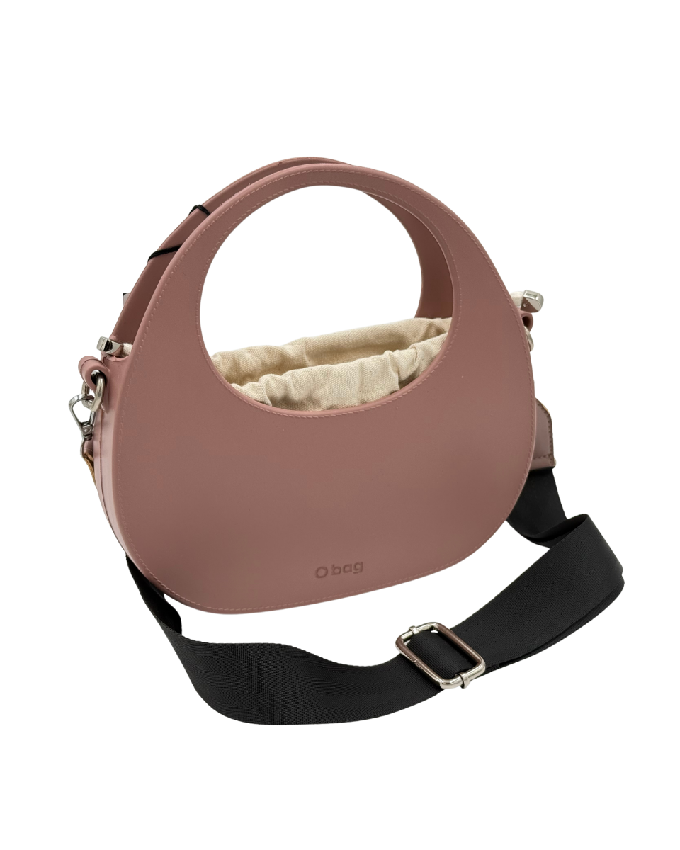 O bag Chase – Dusty Rose Moon Bag with Black Wide Strap & Cream Interior