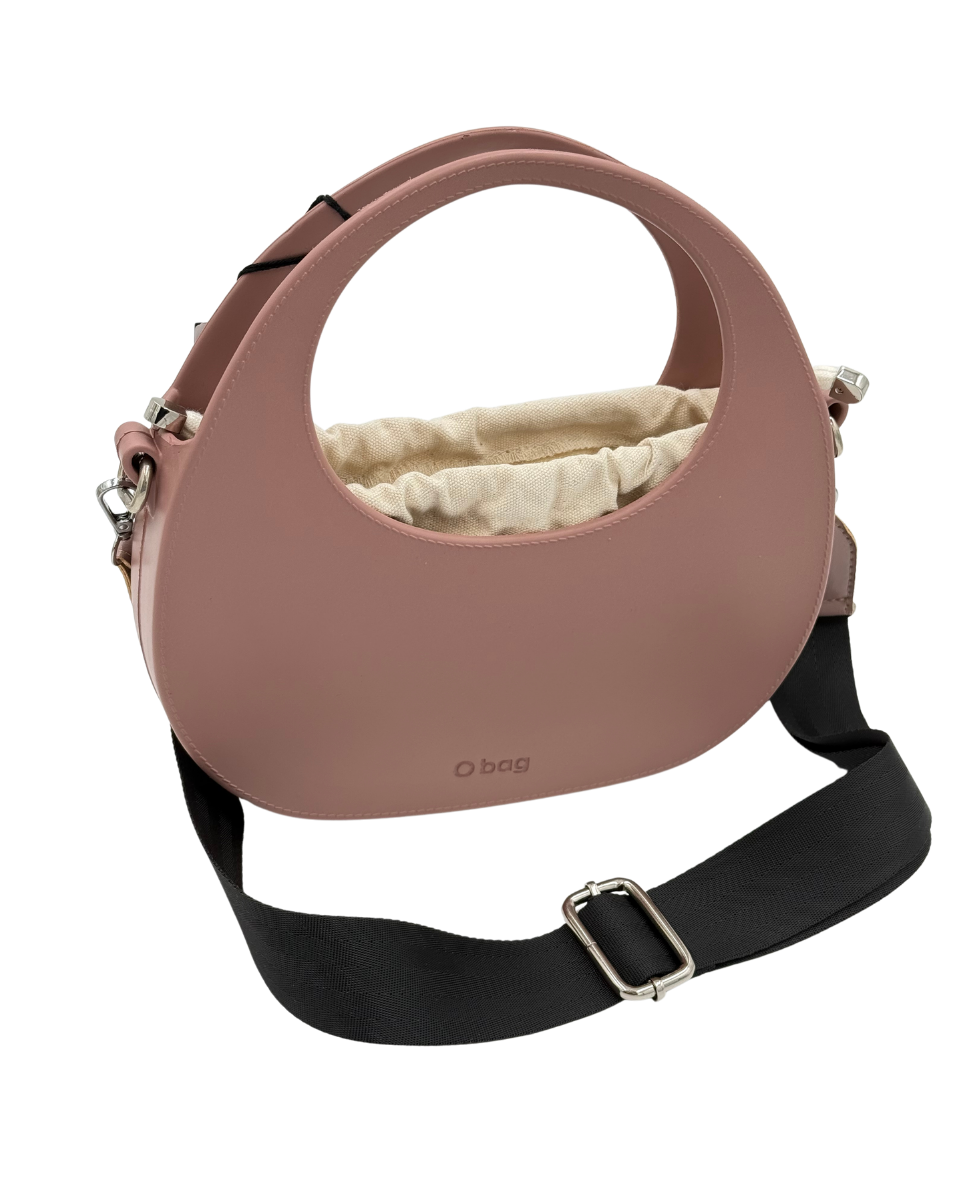 O bag Chase – Dusty Rose Moon Bag with Black Wide Strap & Cream Interior